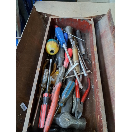 1052 - Three boxes containing a collection of tools to include spanners, tin snips etc.