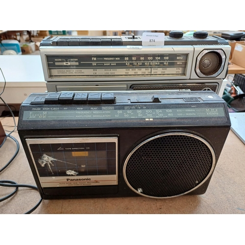 874 - Two vintage portable radio/cassette players, one Sanyo M2563LG four-band and one Panasonic RX-1210 t... 