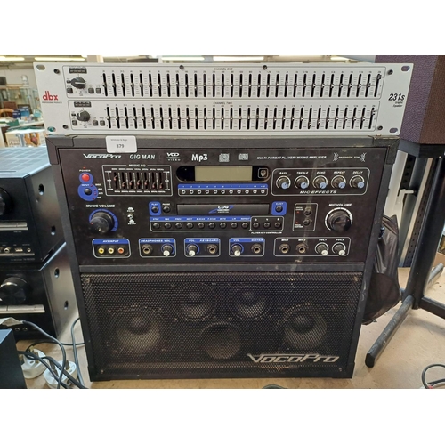 879 - Two items, one dbx 231S graphic equaliser and one VocoPro Gigman multi-format player/mixing amplifie... 