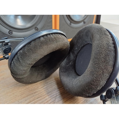 883 - Two items, one pair of KEF Cresta 8Ω two-way bookshelf hi-fi speakers and one pair of AKG K702 open ... 