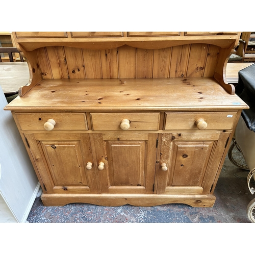 101 - A Victorian style solid pine farmhouse dresser - approx. 200cm high x 122cm wide x 42cm deep