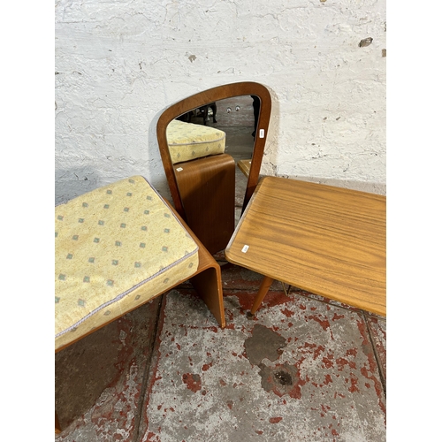 126 - Three pieces of mid 20th century furniture, Schreiber teak effect and fabric upholstered dressing ta... 