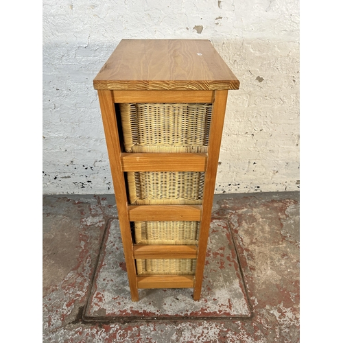 149 - A modern beech and wicker chest of drawers - approx. 100cm high x 51cm wide x 33cm deep