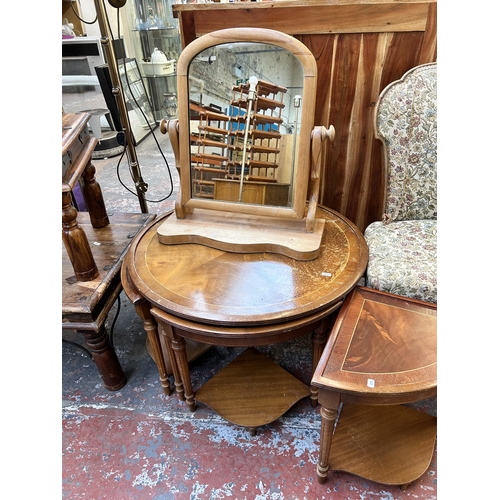 154 - Six pieces of house clearance furniture to include two Indian sheesham wood side tables, Edwardian m... 