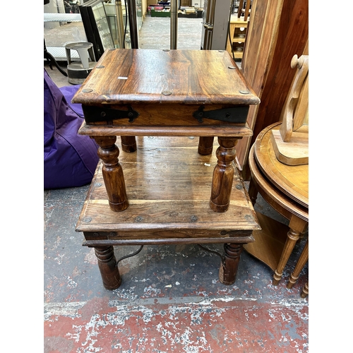 154 - Six pieces of house clearance furniture to include two Indian sheesham wood side tables, Edwardian m... 