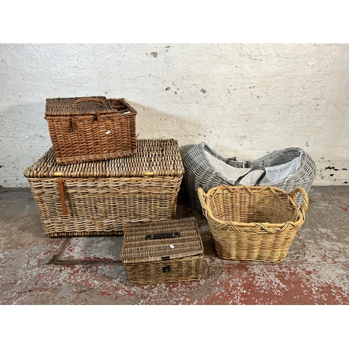 155 - Five wicker baskets - largest approx. 46cm high x 84cm wide x 58cm deep