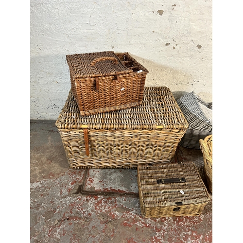 155 - Five wicker baskets - largest approx. 46cm high x 84cm wide x 58cm deep