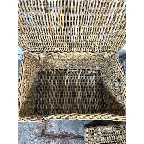 155 - Five wicker baskets - largest approx. 46cm high x 84cm wide x 58cm deep