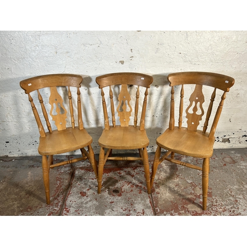 161 - Four Victorian style beech farmhouse dining chairs