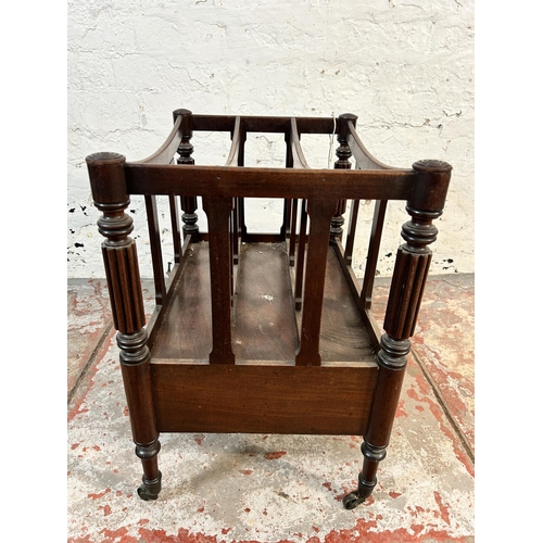 166 - A 19th century mahogany three division canterbury magazine rack on castors - approx. 51cm high x47cm... 