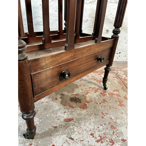 166 - A 19th century mahogany three division canterbury magazine rack on castors - approx. 51cm high x47cm... 