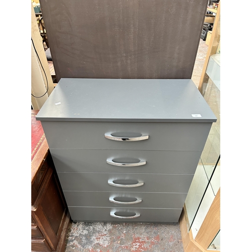 180 - A modern grey laminate chest of drawers - approx. 101cm high x 78cm wide x 41cm deep