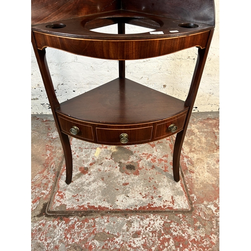 185 - A Georgian inlaid mahogany corner wash stand - approx. 99cm high x 60cm wide x 40cm deep