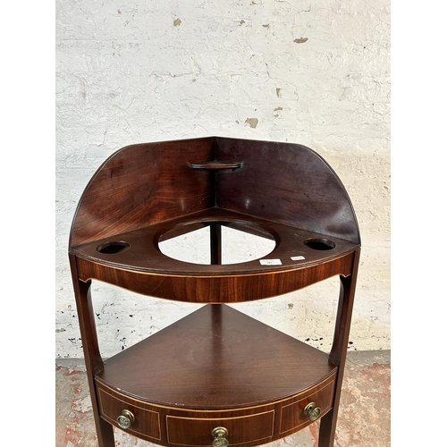 185 - A Georgian inlaid mahogany corner wash stand - approx. 99cm high x 60cm wide x 40cm deep