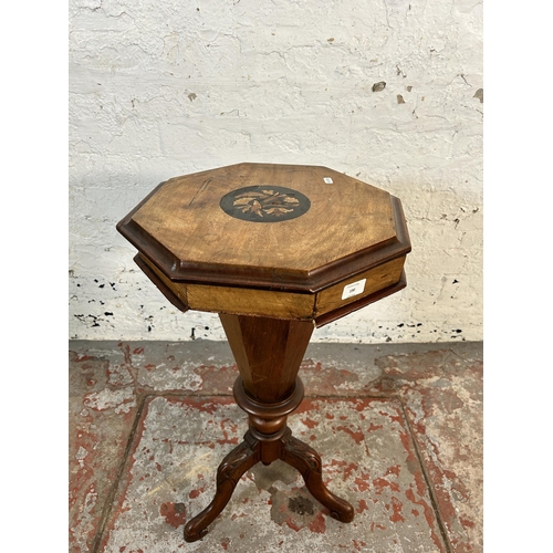 190 - A Victorian inlaid walnut octagonal tripod pedestal sewing table - approx. 71cm high x 41cm wide x 4... 