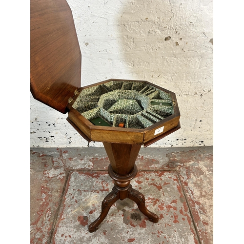 190 - A Victorian inlaid walnut octagonal tripod pedestal sewing table - approx. 71cm high x 41cm wide x 4... 