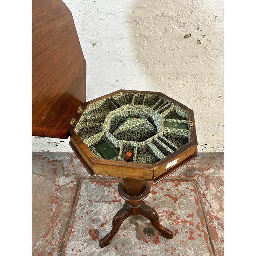 190 - A Victorian inlaid walnut octagonal tripod pedestal sewing table - approx. 71cm high x 41cm wide x 4... 