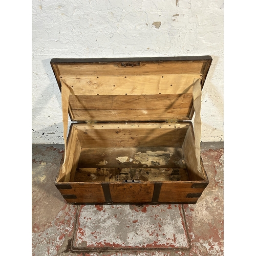 195 - A 19th century elm and metal banded blanket box - approx. 37cm high x 90cm wide x 49cm deep