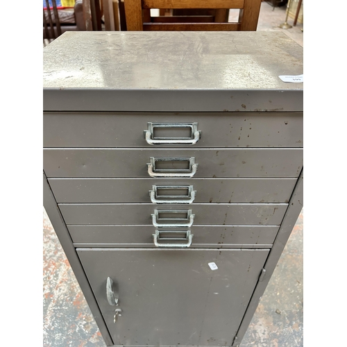 199 - A mid 20th century grey metal office filing cabinet - approx. 99cm high x 41cm wide x 28cm deep