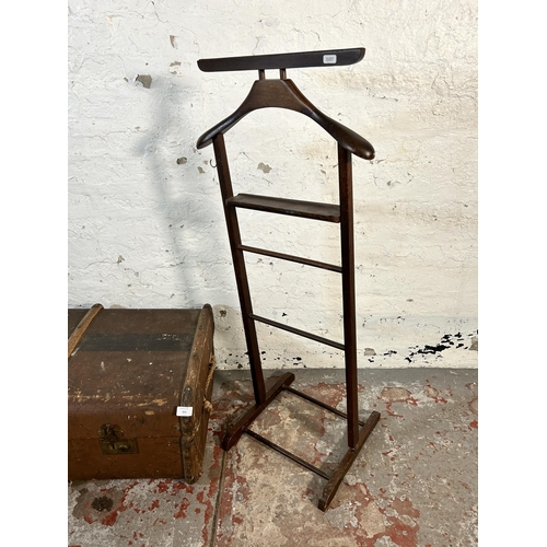 203 - Two items, one mid 20th century beech valet stand - approx. 106cm high and one early 20th century br... 