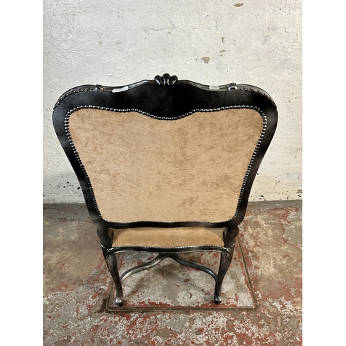 212 - A French Louis XVI style silver painted and fabric upholstered open armchair - approx. 113cm high x ... 