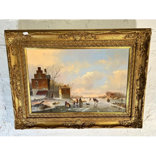 224 - A 20th century gilt framed Dutch Anton Herkelman oil on board - approx. 59cm high x 80cm wide