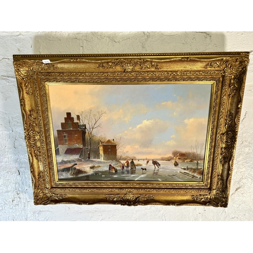 224 - A 20th century gilt framed Dutch Anton Herkelman oil on board - approx. 59cm high x 80cm wide