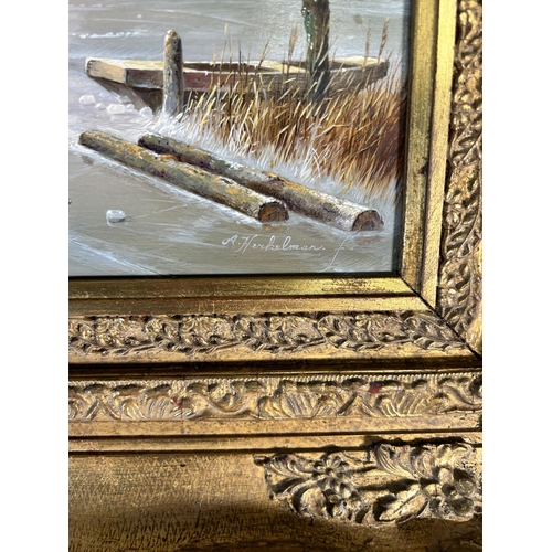 224 - A 20th century gilt framed Dutch Anton Herkelman oil on board - approx. 59cm high x 80cm wide