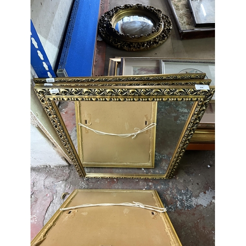 236 - Four items, two gilt framed Chinese silk embroideries, one gilt framed mirror and one foil dove pict... 