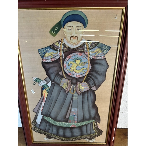 238 - A framed Chinese Emperor silk painting - approx. 91cm high x 61cm wide