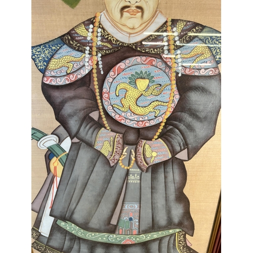 238 - A framed Chinese Emperor silk painting - approx. 91cm high x 61cm wide