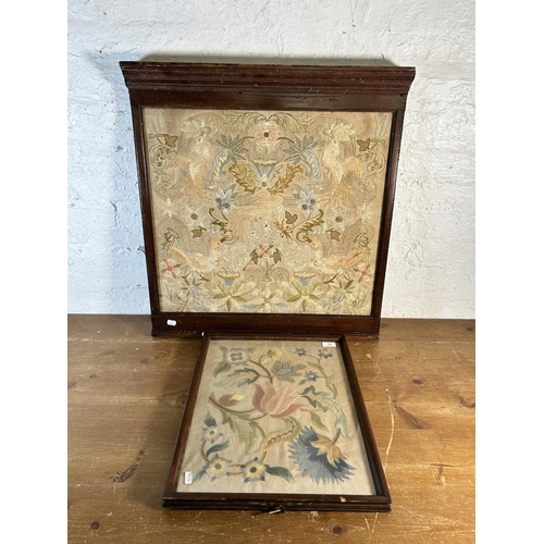 256 - Two 19th century framed floral embroideries - largest approx. 72cm high x 68cm wide