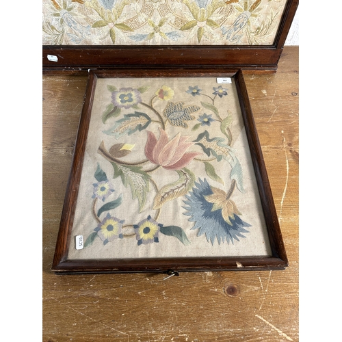 256 - Two 19th century framed floral embroideries - largest approx. 72cm high x 68cm wide