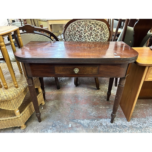 58 - A 19th century mahogany fold over tea table - approx. 77cm high x 93cm wide x 47.5cm deep