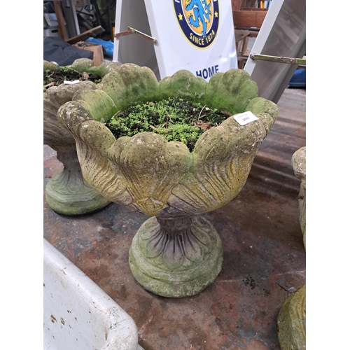 1095 - A cast stone Acanthus leaf design garden planter on pedestal base