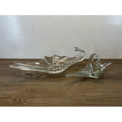 581 - Two mid 20th century French clear glass centrepiece bowls - largest approx. 52cm long