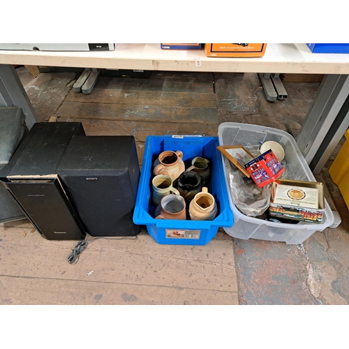 1153 - Five boxes containing kitchen ware, cut crystal glassware, Wightwick Pottery jugs, Burlington Ware, ... 