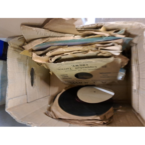 1175 - Two boxes containing early 20th century vinyl records, Wedgwood Jasperware trinket dish, cased Godin... 