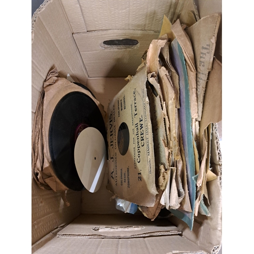 1175 - Two boxes containing early 20th century vinyl records, Wedgwood Jasperware trinket dish, cased Godin... 