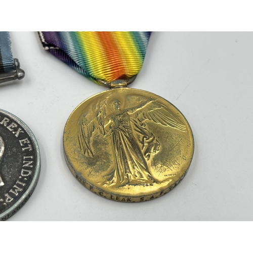 2013 - A WWI medal group presented to Pte. F. C. Leak. S. A. F. T&P. C. to include 1914-15 Star, War and Vi... 