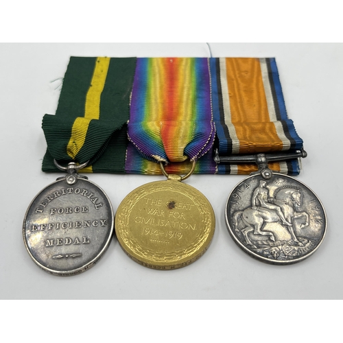 2017 - A WWI medal group presented to 1270 Pte. H. Corrie. Manch. R. comprising War, Victory and Territoria... 