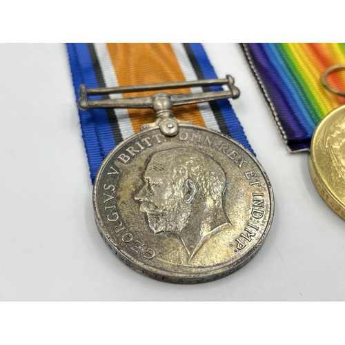 2019 - A WWI medal pair presented to M-314799 Pte. A. J. Anderson. A. S. C. comprising War and Victory