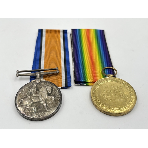 2019 - A WWI medal pair presented to M-314799 Pte. A. J. Anderson. A. S. C. comprising War and Victory