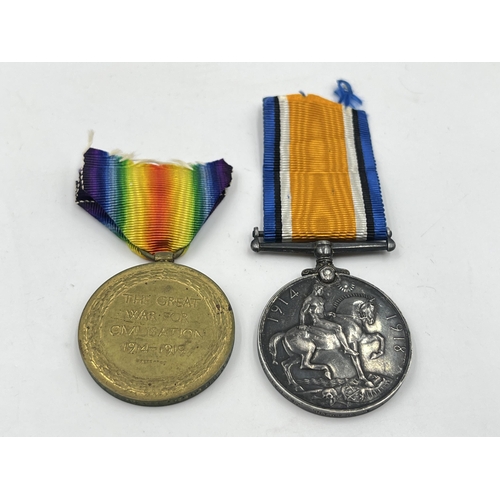 2028 - A WWI British medal pair presented to 469541 Pte. F. A. Seaman 26-Can. Inf.