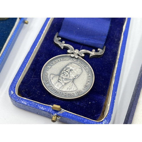 2039 - Three cased 'A Century of Boiler Making - John Thompson Ltd.' medals presented to W. Ellis, one 1892... 