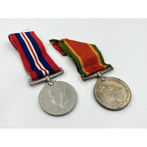 2090 - Two WWII medals presented to W157354 V. R. Quitowitz, one War and one Africa Service