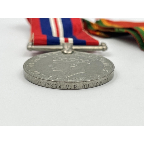 2090 - Two WWII medals presented to W157354 V. R. Quitowitz, one War and one Africa Service