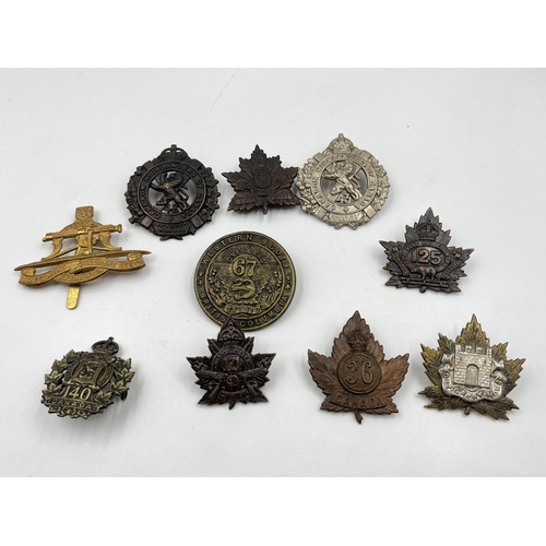 2103 - Ten military cap badges to include Cameron Highlanders of Canada, Regiment President Steyn etc.