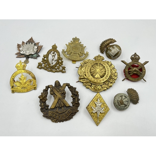 2116 - Ten military cap badges to include Corps of Military Staff Clerks, Queen's Own Cameron Highlanders e... 