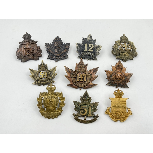 2121 - Ten Canadian military cap badges